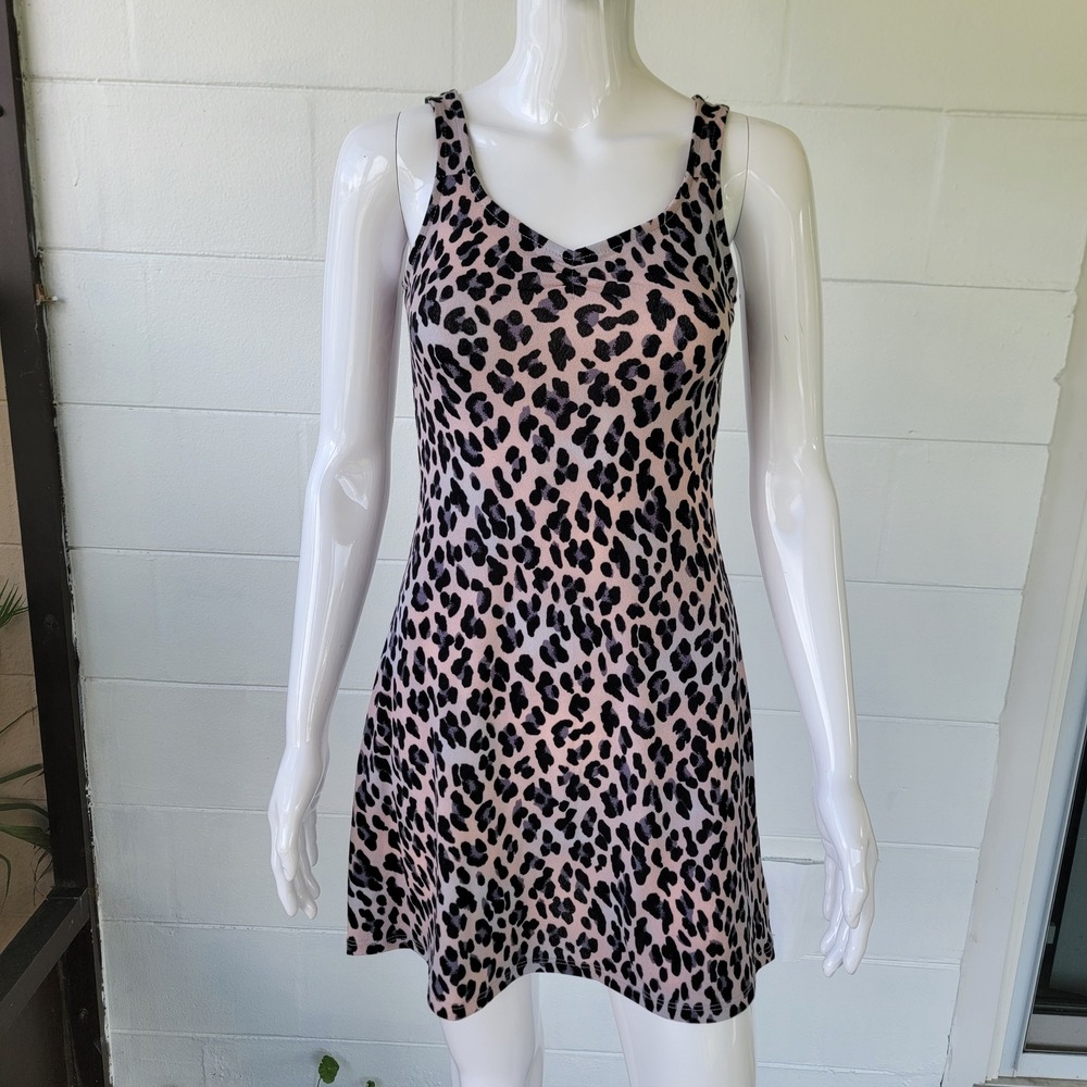 Leopard Print Mini Dress Black Brown Women XS Y2K Indie Sleaze Trashy Chic Party